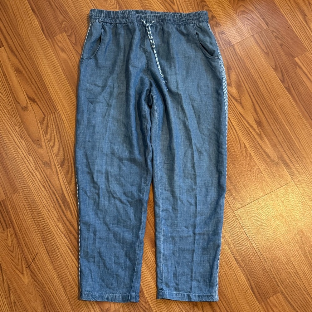 For the Republic Casual Blue Denim Print‎ Pants with Side Detail Size S